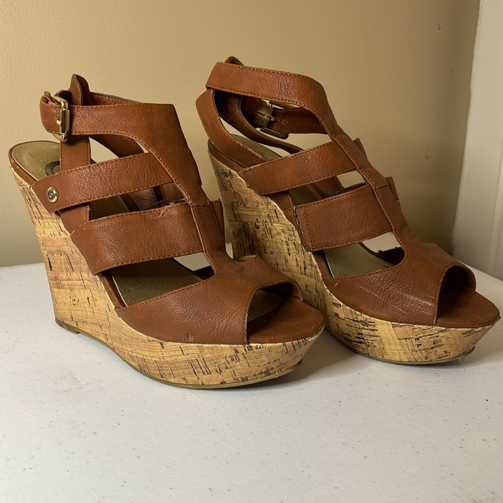 By Guess 5” cork wedges. Size 6.5.